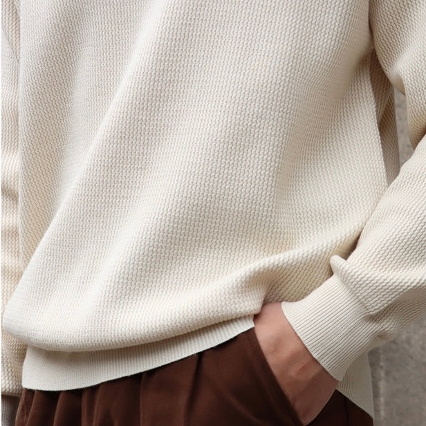 Men’s Knit Pullover Top – Relaxed Fit – Ribbed Cotton Blend – Buttonless Collar – Long Sleeve