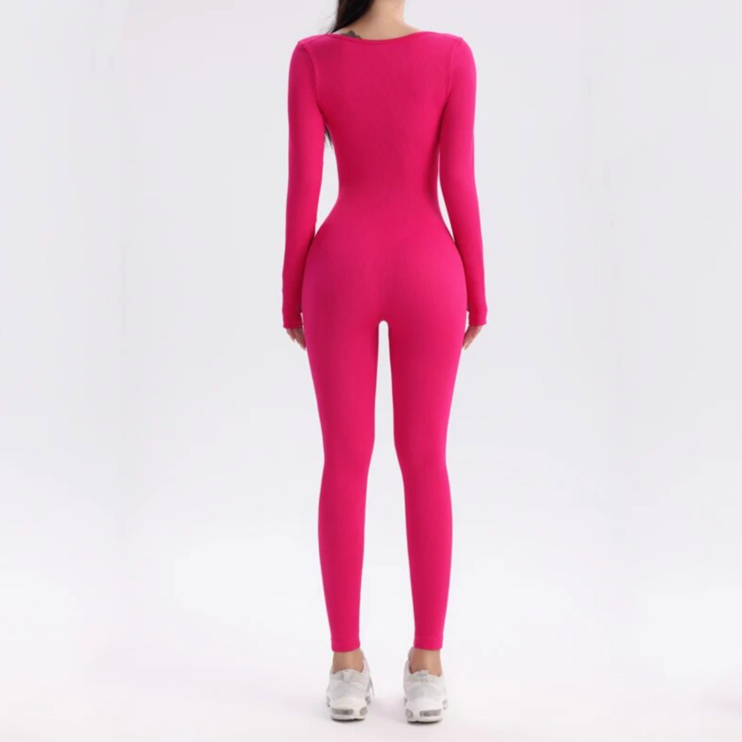 Women's solid long sleeve sports jumpsuit