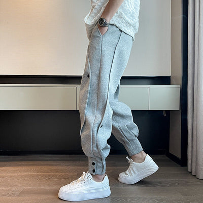 Men’s Tapered Joggers - Elastic Waistband - Cuffed Ankles - Side Piping Detail