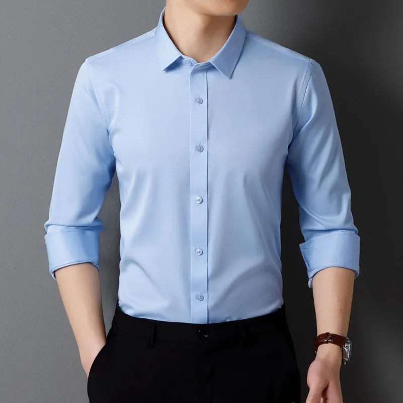 Men's slim fit formal shirt with long sleeves and button closure