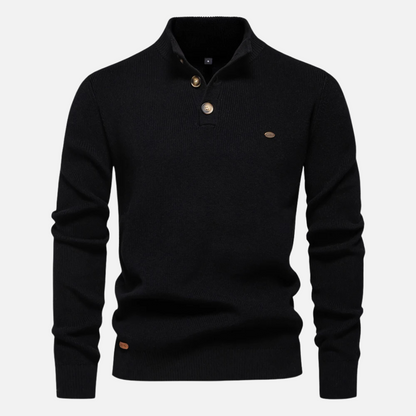 Men’s Turtleneck Sweater – Wool Blend – Slim Fit – Ribbed Knit with Button Placket