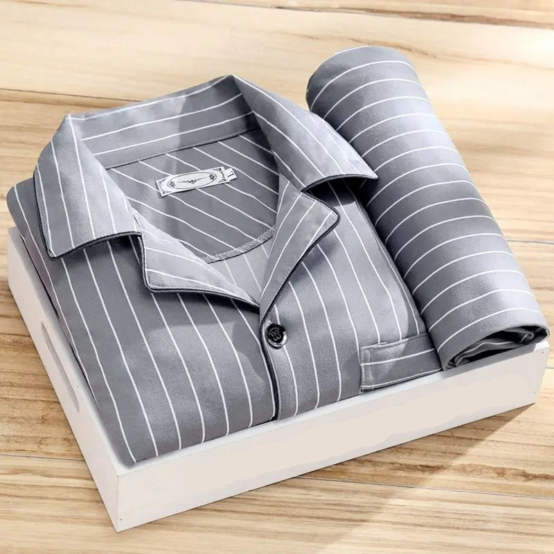 Men’s Pajama Set – Relaxed Fit – Silky Feel – Button-Up Long Sleeve Shirt