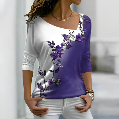 Women's Floral Contrast Short-Sleeve T-Shirt