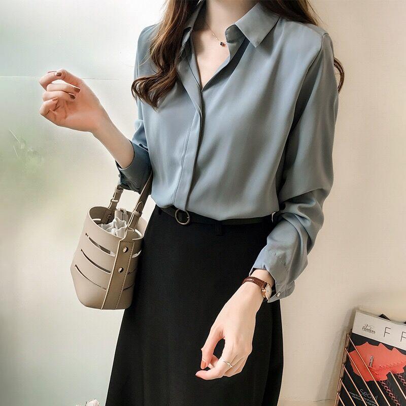 Women's Long Sleeve Chiffon Blouse Elegant Shirt