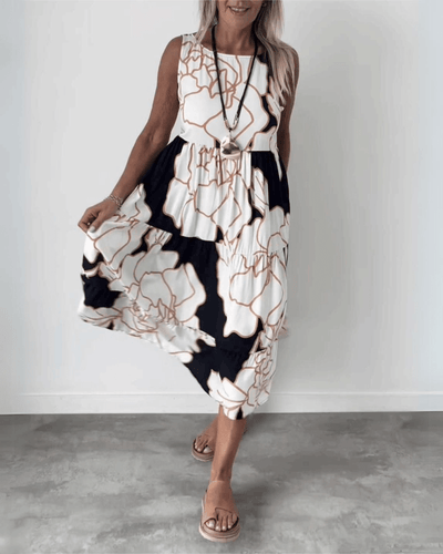 Women’s Sleeveless Dress - A-Line Fit - Abstract Print - Lightweight Casual Wear