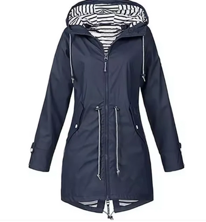 Women’s Hooded Jacket – Mid Length – Adjustable Waist – Breathable Fabric