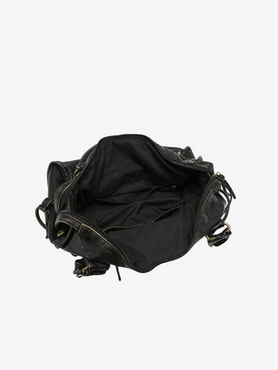Women’s Shoulder Bag – Textured Leather Look – Braided Trim – Zipped Compartments – Metal Accents