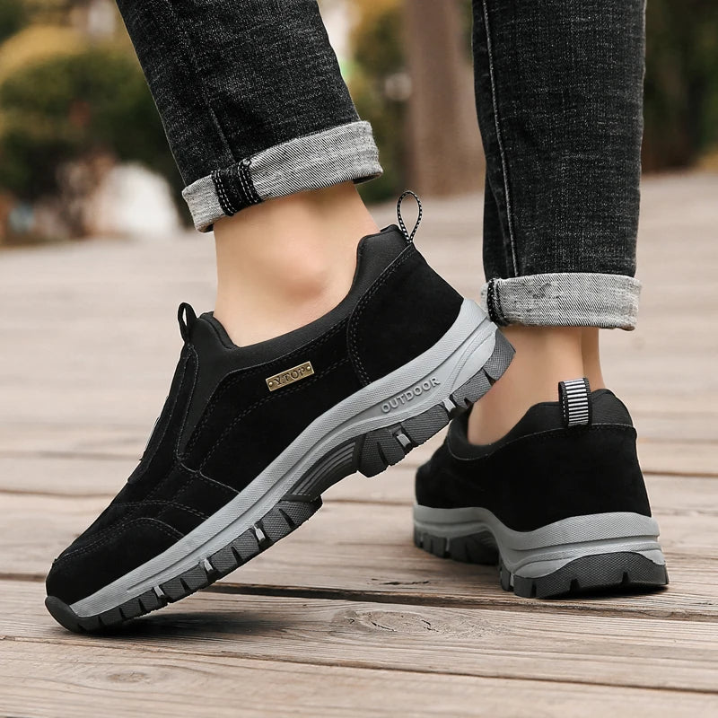 Men’s Hiking Shoes – Slip-On Suede – Cushioned Grip Sole – Low Top – Breathable Fit