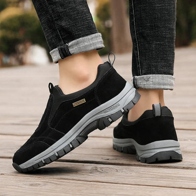Men’s Hiking Shoes – Slip-On Suede – Cushioned Grip Sole – Low Top – Breathable Fit