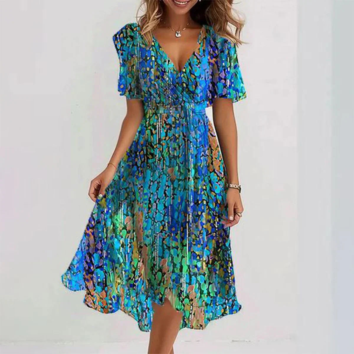 Women's Summer Dress – Stylish V-Neck Casual Dress