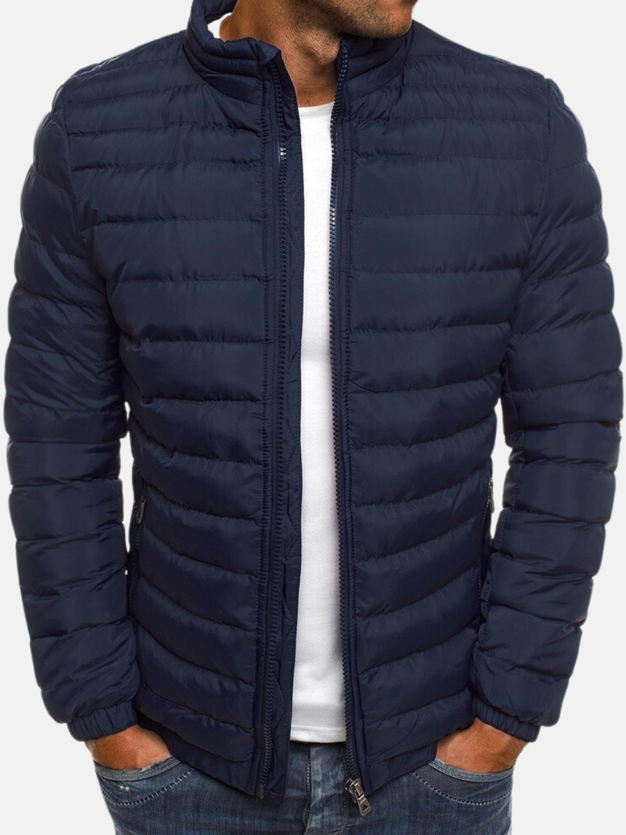 Men’s Quilted Jacket – Slim Fit – Lightweight Padding – High Collar – Zipper Pockets