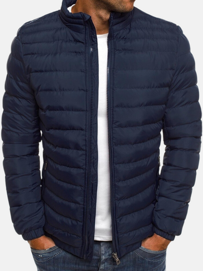 Men’s Quilted Jacket – Slim Fit – Lightweight Padding – High Collar – Zipper Pockets