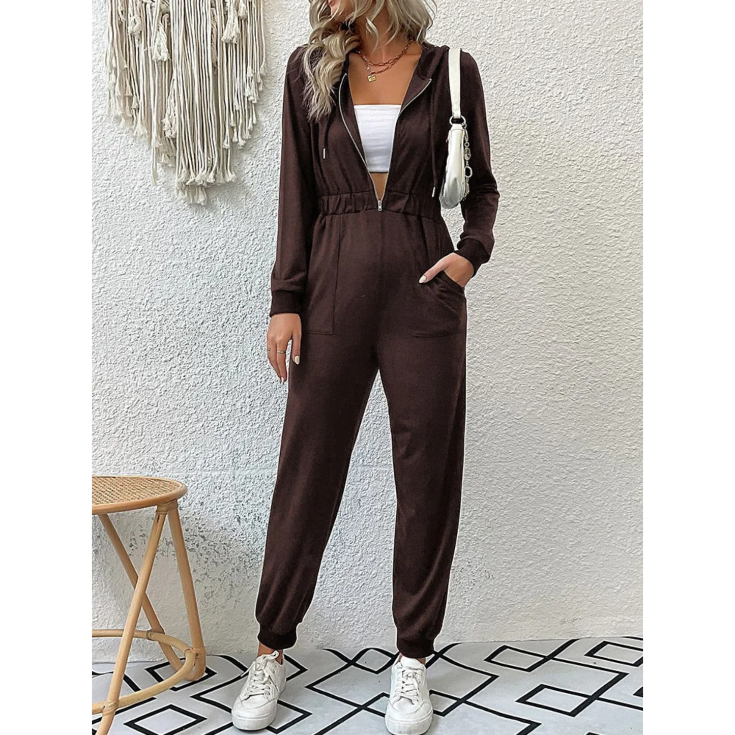 Women's zip up hoodie long sleeve jumpsuit