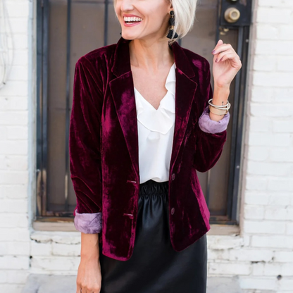 Women’s Blazer – Velvet – Relaxed Fit – Single-Breasted – Notched Lapel Smart Style
