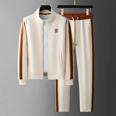 Men’s Tracksuit Set – Zip Jacket and Tapered Joggers – Side Stripe – Stretch Fit