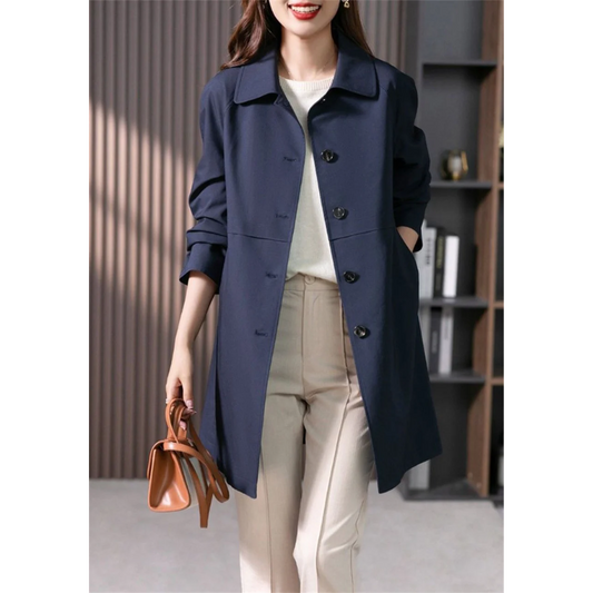 Women’s Trench Coat – Tailored Fit – Classic Collar – Single Breasted – Mid-Thigh Length