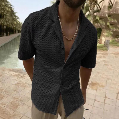 Men’s Polo Shirt – Relaxed Fit – Soft Knit – Zigzag Texture – Short Sleeve Casual Style