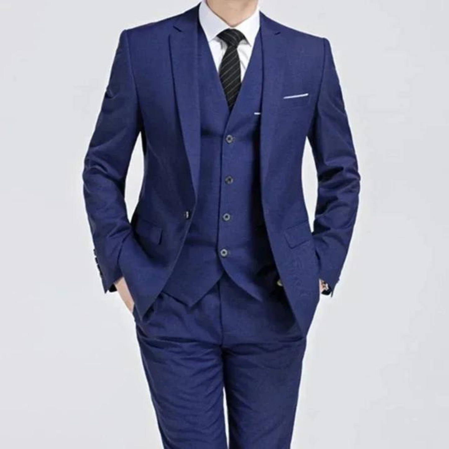 Men's Black Three-Piece Suit with Single-Breasted Closure