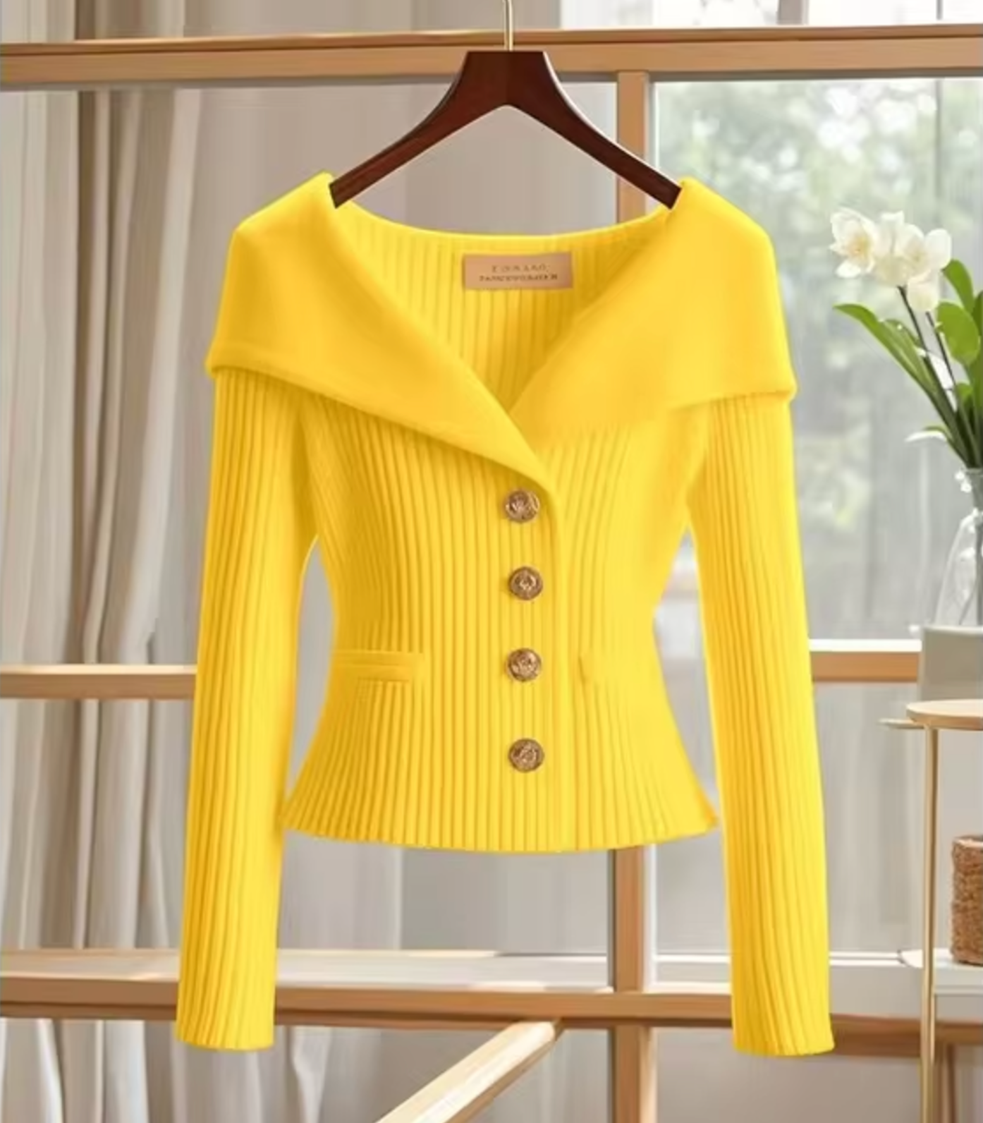 Women’s Cardigan – Fitted Silhouette – Soft Knit – Ribbed Texture – Wide Collar