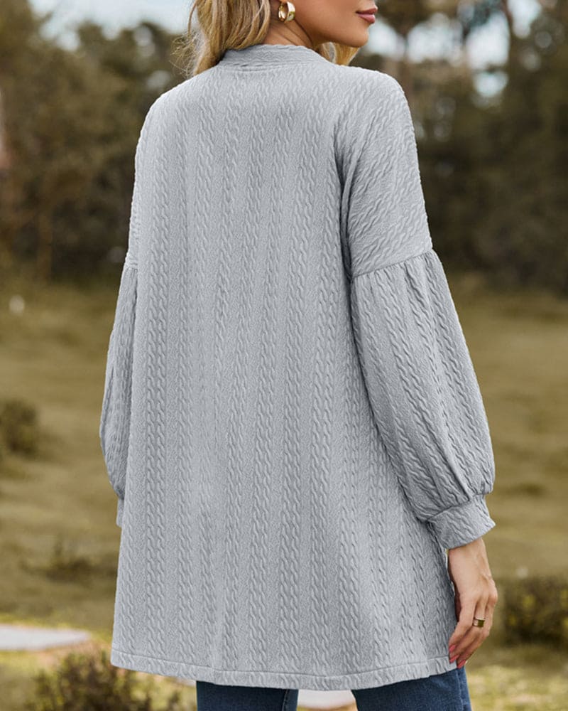 Women's stylish textured cardigan with lantern sleeves