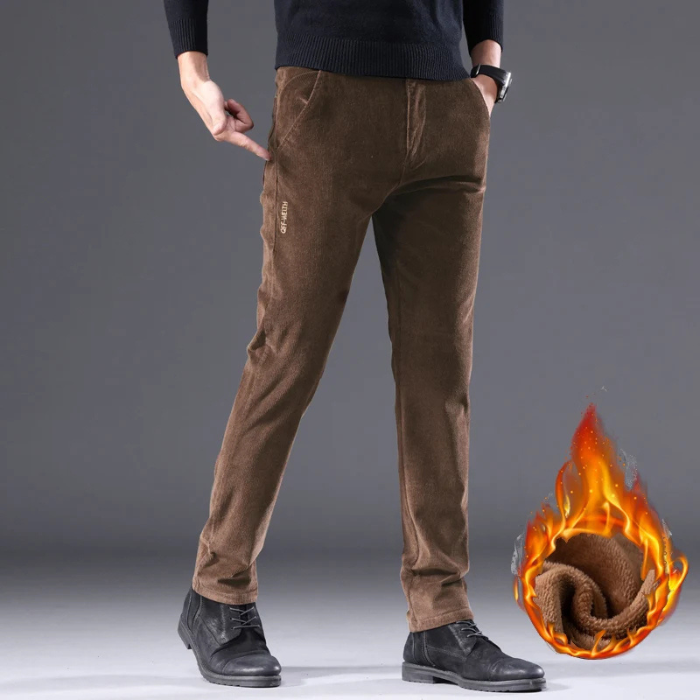 Men's corduroy pants with fleece lining and warm insulation