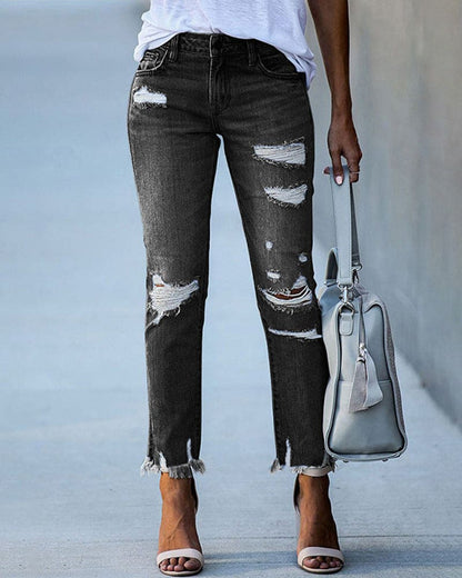 Women's casual ripped denim pants