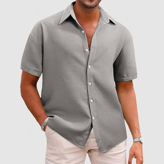 Men’s Short Sleeve Shirt – Relaxed Fit – Waffle Knit – Soft Breathable Fabric – Button Front