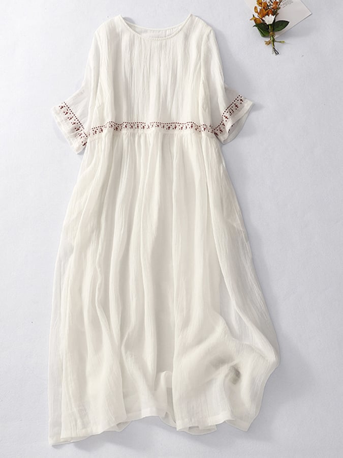 Women's cotton and linen embroidered loose dress