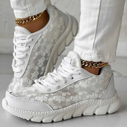 Women’s Ortho Sneakers – Breathable Mesh – Cushioned Sole – Lace-Up – Low Top Casual Fit