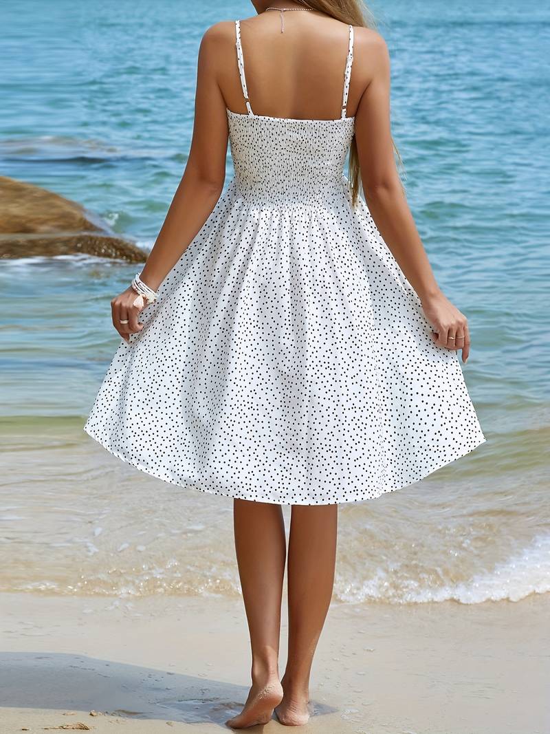 Women's Sundress - Smocked Bodice - Straight Neck - Spaghetti Straps - Flowy A-Line