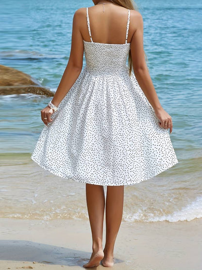 Women's Sundress - Smocked Bodice - Straight Neck - Spaghetti Straps - Flowy A-Line