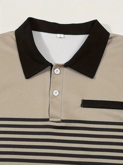 Men’s Polo Shirt - Slim Fit - Striped Design - Short Sleeve Casual Wear