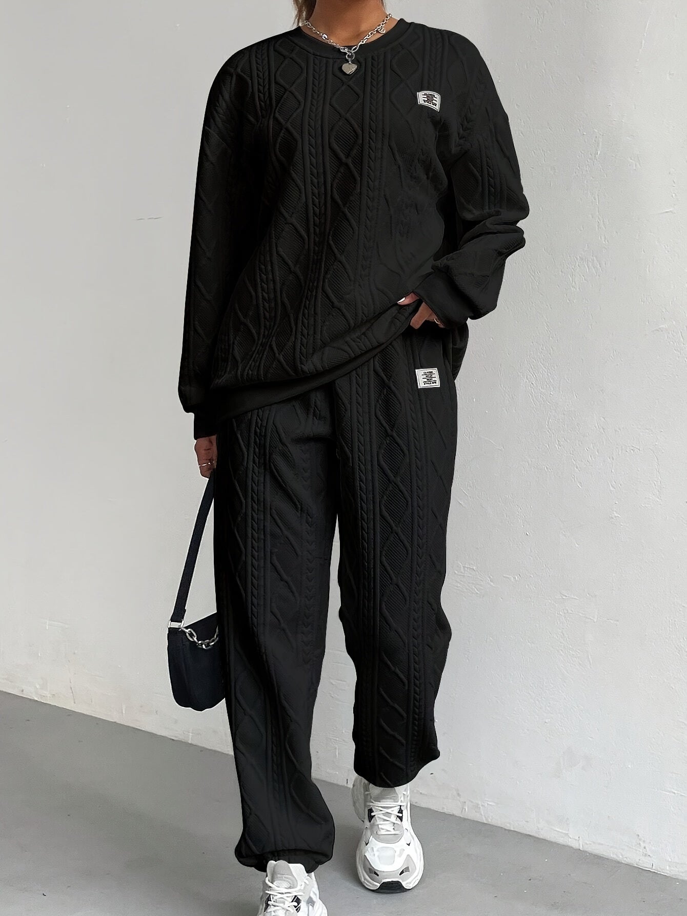 Women’s Lounge Set – Cable Knit – Relaxed Fit – Ribbed Cuffs – Full Length Cozy Wear