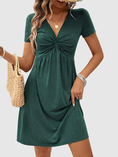Knot-front v-neck short-sleeve dress for women