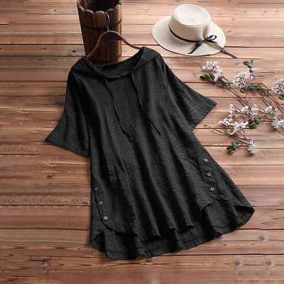 Women’s T-Shirt – Relaxed Fit – Round Neck – Button Detail – Breathable Blend