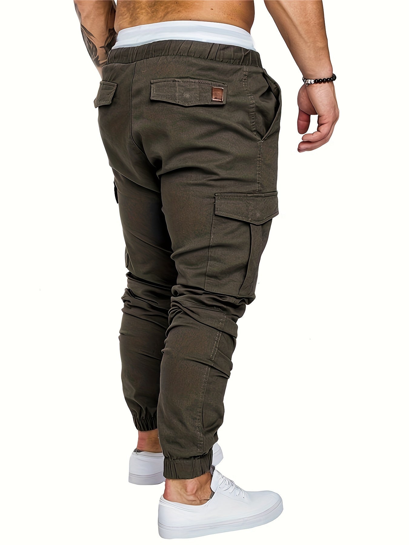 Men's Cargo Joggers - Elastic Waist - Tapered Fit - Multiple Pockets - Casual Wear