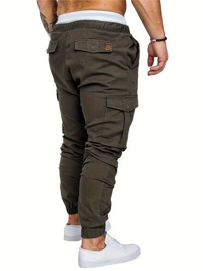 Men's Cargo Joggers - Elastic Waist - Tapered Fit - Multiple Pockets - Casual Wear