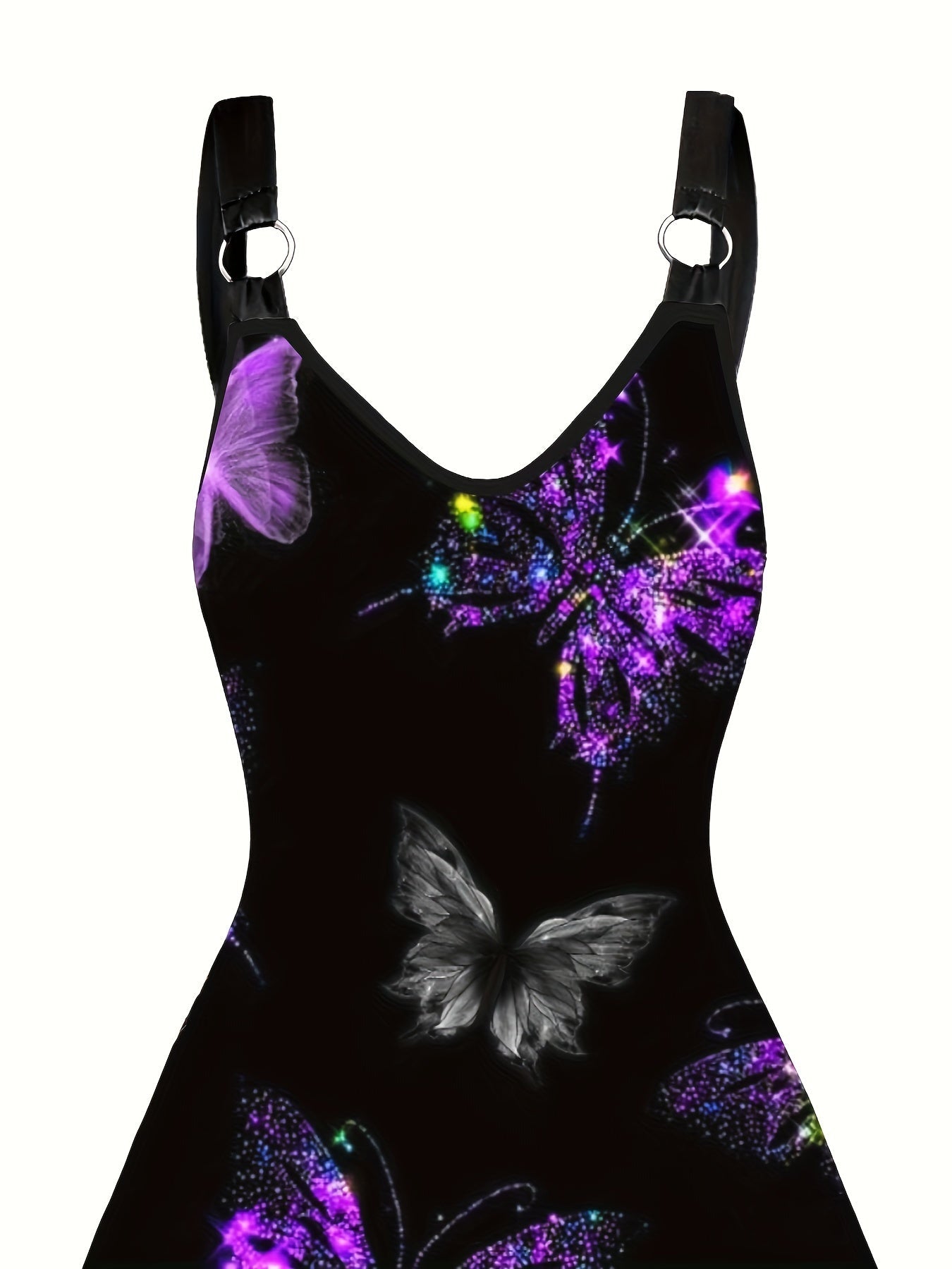 Sleeveless Butterfly Print V-Neck Dress with Ring Detail for Women