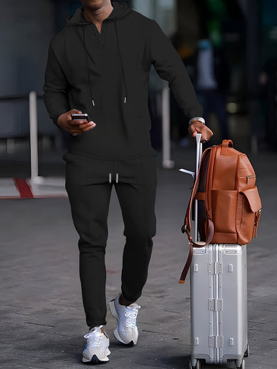 Men’s Tracksuit Set – Hoodie with Button Neck – Ribbed Cuffs – Joggers with Drawstring