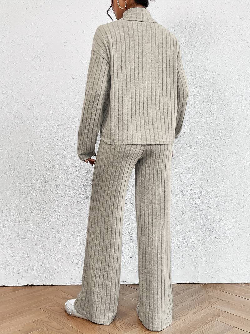 Women's two-piece set with turtleneck sweater and wide pants