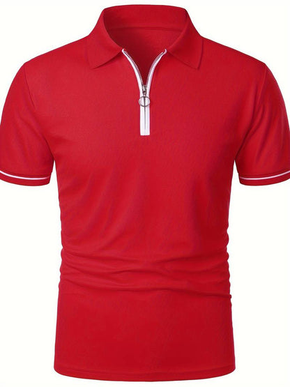 Men’s Polo Shirt – Slim Fit – Short Sleeve – Quarter Zip – Stylish Contrast Detail
