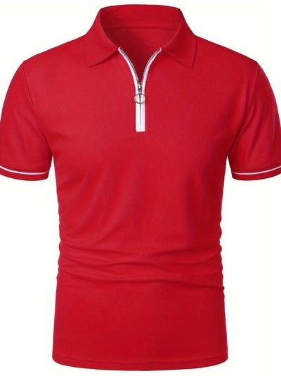 Men’s Polo Shirt – Slim Fit – Short Sleeve – Quarter Zip – Stylish Contrast Detail