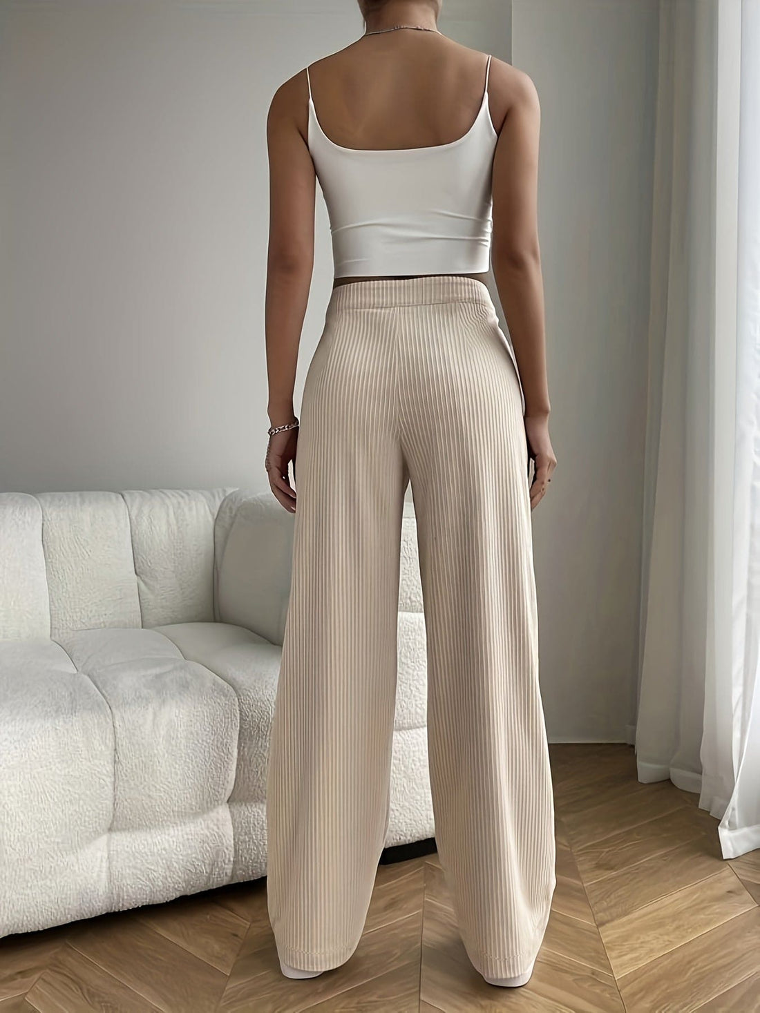 Monica - Elastic High Waist Wide Leg Pants