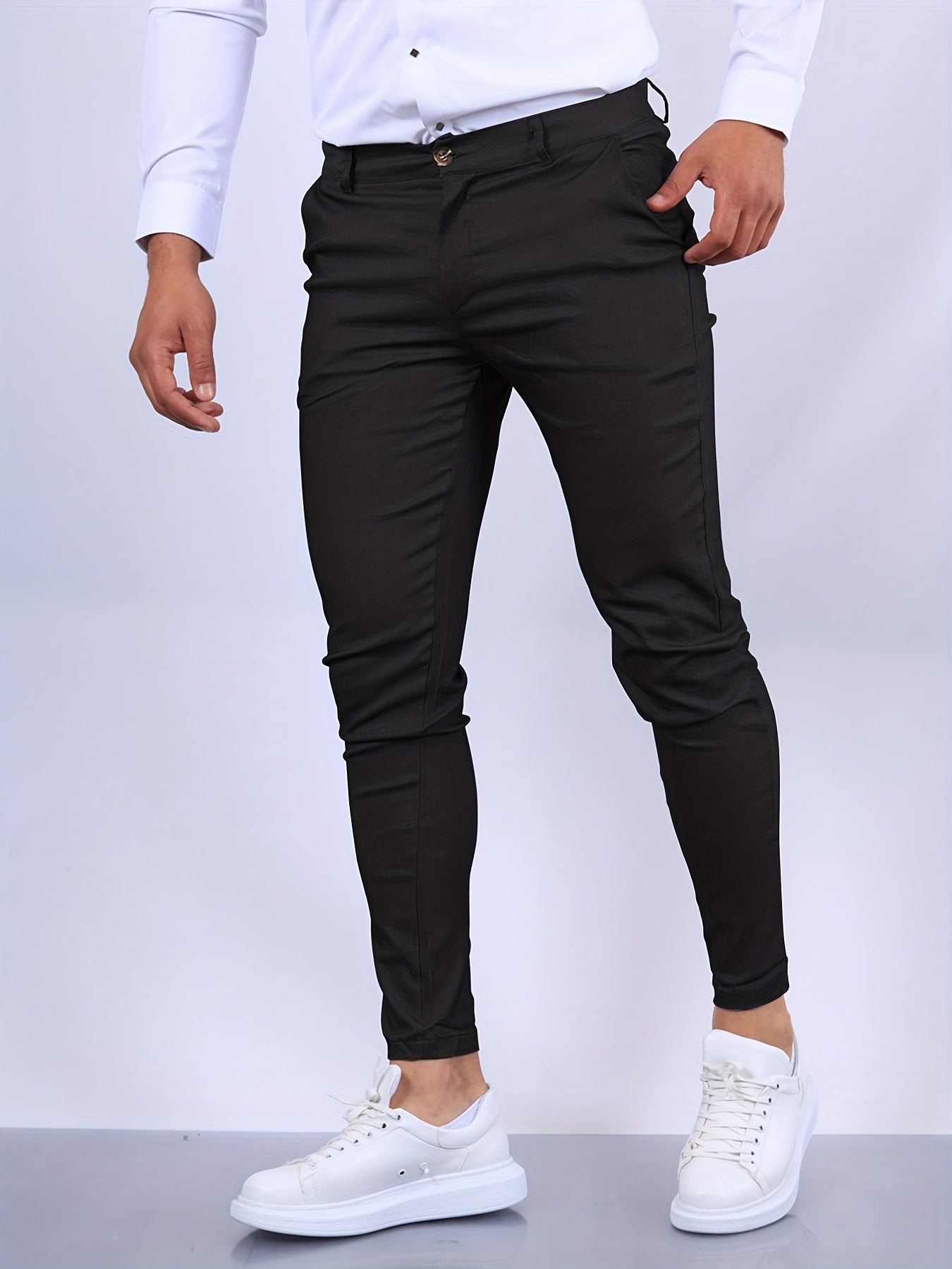 Men’s Slim-Fit Trousers - Tailored Design - Belt Loops & Pockets - Button & Zip Closure