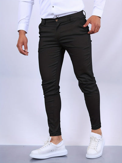 Men’s Slim-Fit Trousers - Tailored Design - Belt Loops & Pockets - Button & Zip Closure