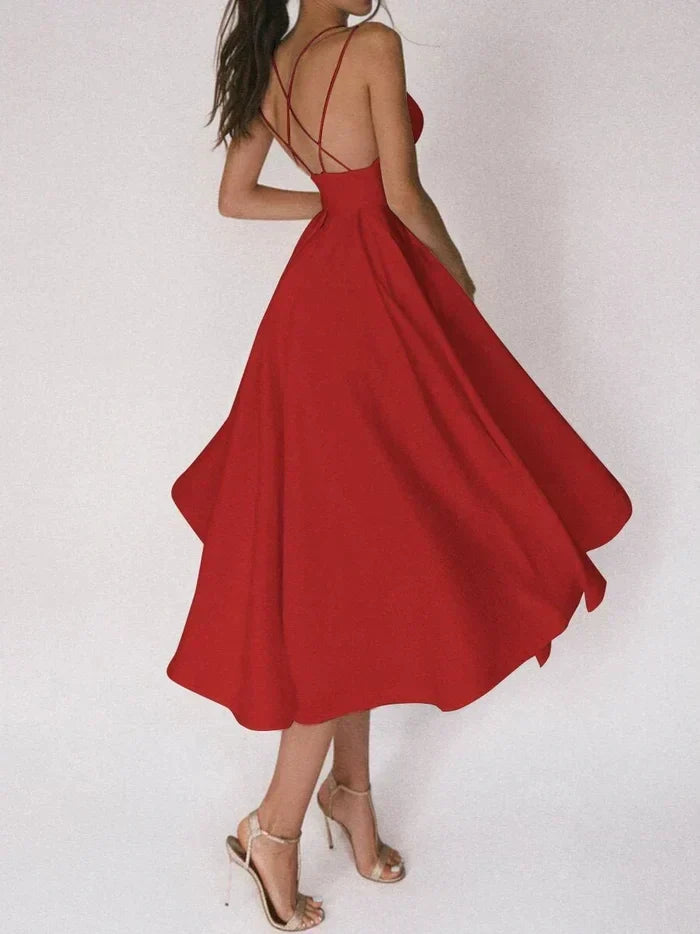 Women's A-Line Dress - Crisscross Back - Sleeveless Fitted Bodice - Flowing Midi Skirt