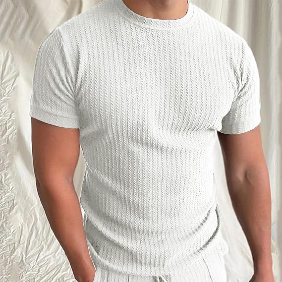 Men’s Knitted T-shirt – Tailored Fit – Ribbed Texture – Soft Knit – Crew Neck – Short Sleeve