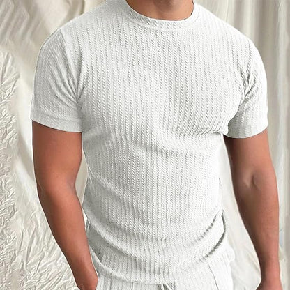Men’s Knitted T-shirt – Tailored Fit – Ribbed Texture – Soft Knit – Crew Neck – Short Sleeve