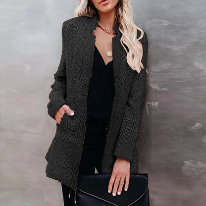 Women’s Blazer – Tailored Fit – Textured Woven – Open Front – Structured Style