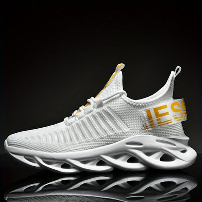 Men’s Running Trainers - Breathable Knit Upper - Cushioned Hollow Sole - Lace-Up Fit